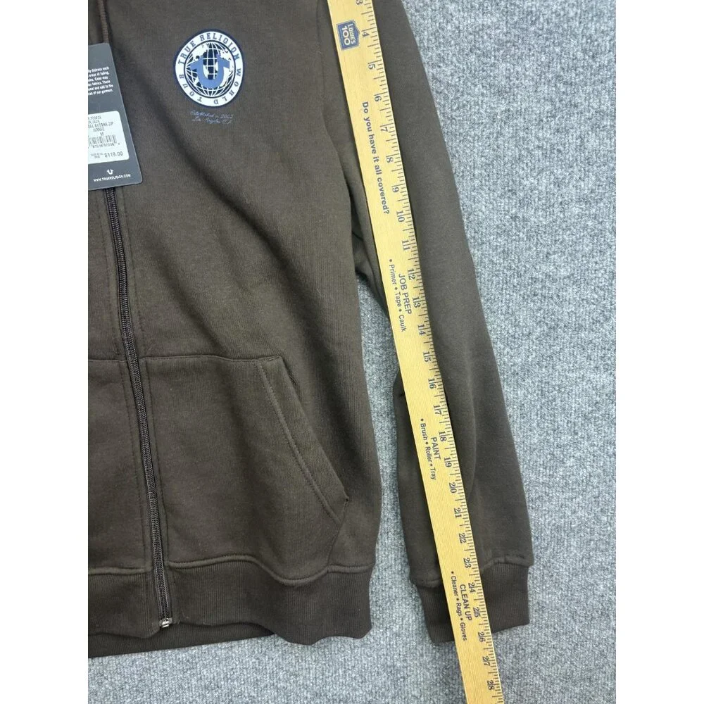 True Religion Hoodie Mens Medium Brown Full Zip Fleece Sweatshirt Buddha Graphic
